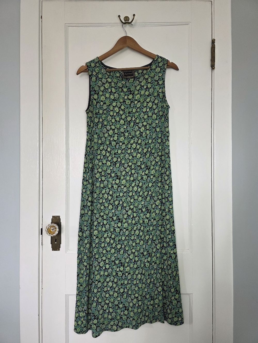 Vintage April Cornell Floral Midi-Dress – Size XS – Fern Green, Violet, Black